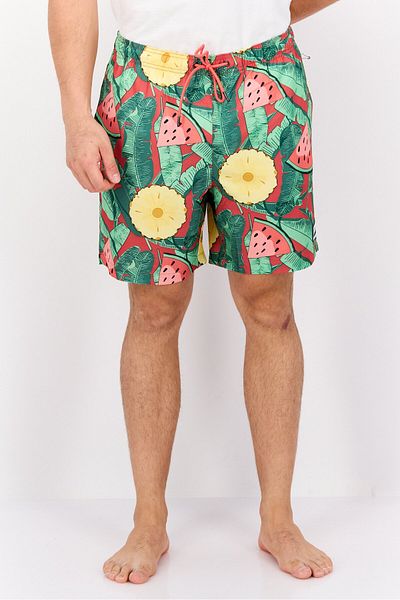 Beach Bros Men Allover Printed Beach Shorts, Green Combo