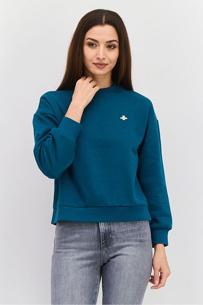 Mode by Redtape Women Crew Neck Brand Logo Sweatshirt, Dark Turquoise