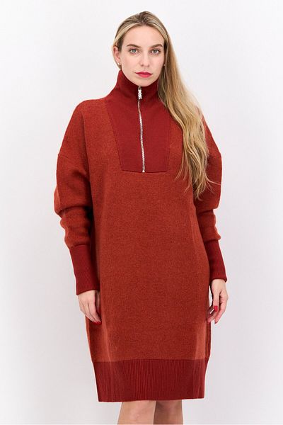 Hugo Boss فستان نسائي من الصوف المزخرف، لون صدئ