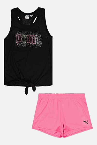 Puma طقم ملابس رياضية مكون من قطعتين للبنات، باللون الأسود