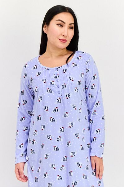 Carole Hochman Women Penguin Print Full Sleeves Sleepwear Dress, Multicolor