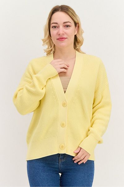 Hugo Boss Women V Neck Textured Long Sleeves Cardigans, Yellow
