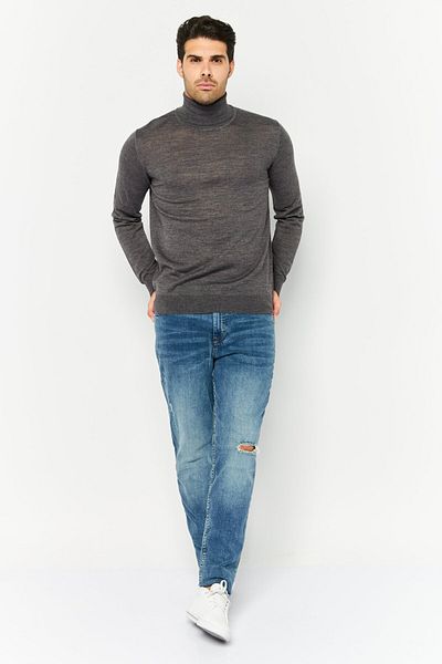 Sorbino Men Turtle Neck Textured Long Sleeves Sweatshirt, Dark Grey