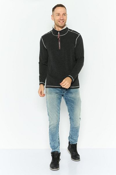 True Grit Men High Neck Heather Long Sleeves Sweatshirt, Charcoal