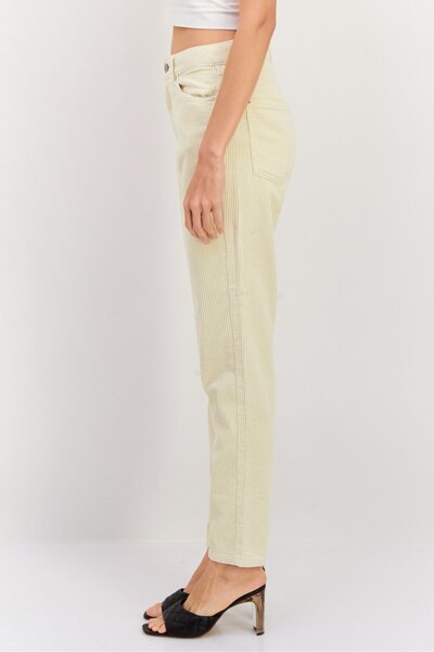 Esprit Women Mom Fit Textured Corduroy Pants, Cream