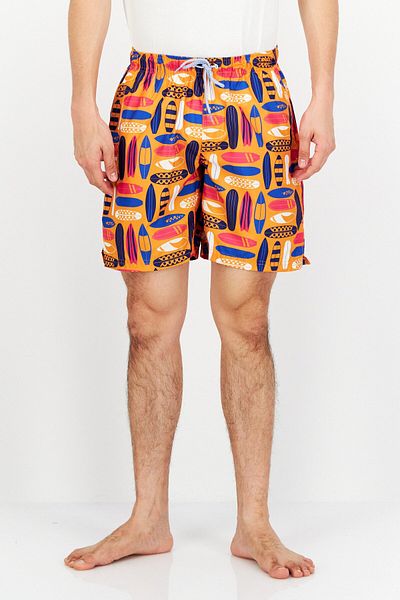 TailorByrd Men Allover Print Board Shorts, Orange Combo