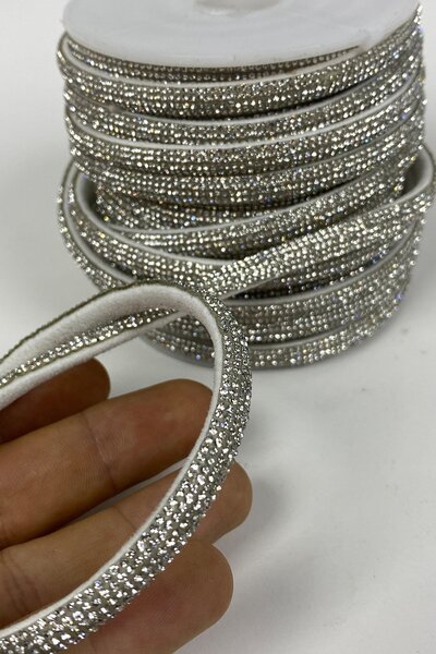 Hayalperest boncuk Gümüş Sık Parlak Taşlı Keçe Zeminli Şerit Aplik