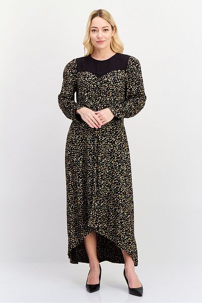 Scotch & Soda فستان نسائي متوسط الطول كاجوال بطبعات الأزهار، مجموعة باللون الأسود