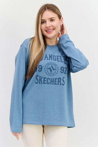 SKECHERS Women Sportswear Fit Long Sleeve Outdoor Sweatshirt, Slate Blue