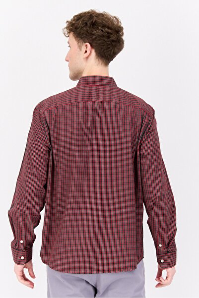 Perry Ellis Men Regular Fit Checkered Long Sleeve Casual Shirt, Red Combo