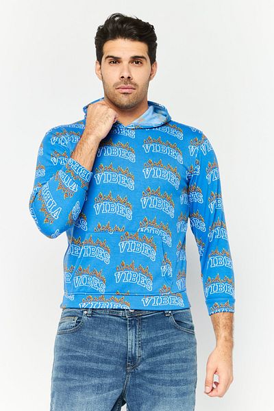 Brooklyn Men Regular Fit Long Sleeves All Over Print Sweatshirt, Blue Combo