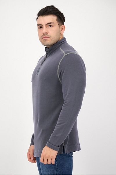 True Grit Men High Neck Long Sleeves Plain Half Zip Sweatshirt, Grey