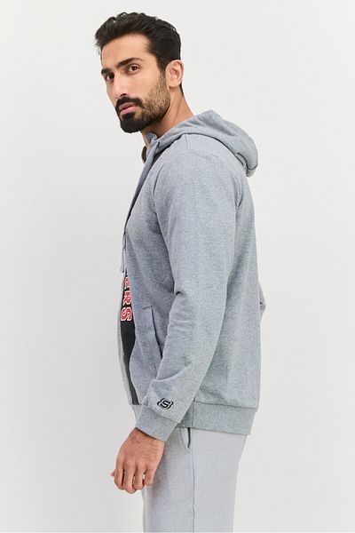 SKECHERS Men Sportswear Fit Brand Logo Outdoor Hoodies, Grey