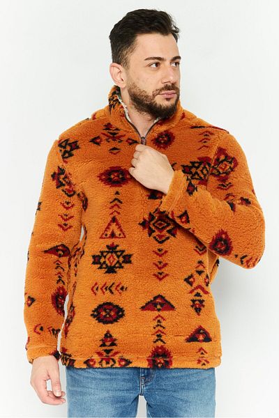 True Grit Men Mock Neck Graphic Print Long Sleeves Sweatshirt, Brown Combo