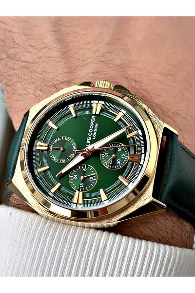 Lee Cooper Function Green Color Leather Band Men's Wrist Watch 7568.077