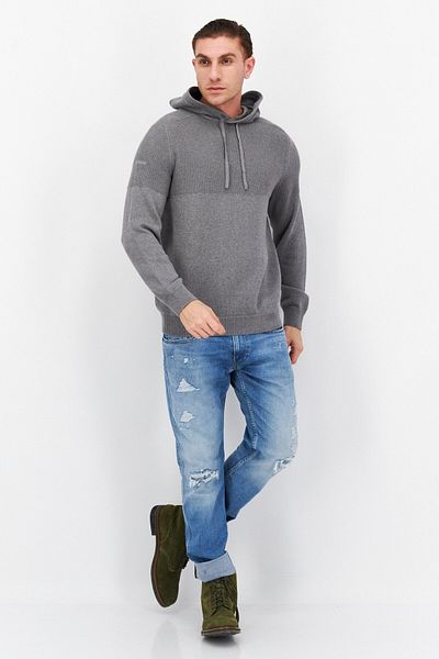 Lyle & Scott Men Hooded Long Sleeve Knitted Sweater, Grey