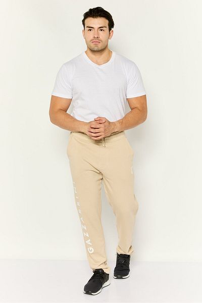 GAZZARRİNİ Men Regular Fit Drawstring Brand Logo Sweatpants, Beige