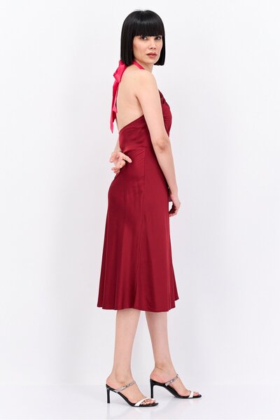 Scotch & Soda Women Plain Midi Dress, Maroon