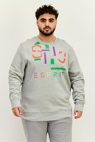 Esprit Men Crew Neck Long Sleeves Brand Logo Sweatshirt, Grey