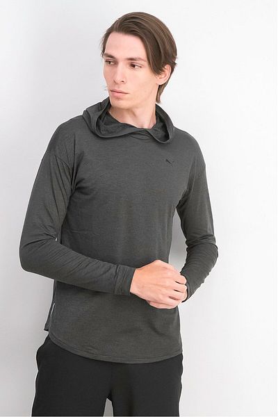 Puma Men Sportswear Fit Training Long Sleeve Studio Knit Hoodie, Dark Grey Heather