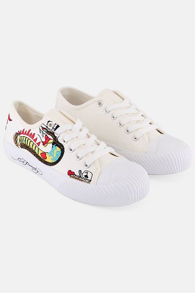 Ed Hardy Women Medium Elexis Lace Up Casual Shoes, White