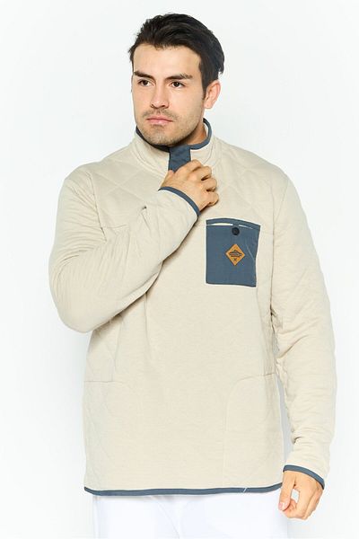 Hurley Men High Neck Quilted Long Sleeves Sweatshirt, Light Beige