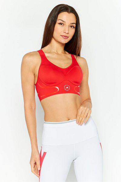 adidas Women Sportswear Fit Embroidered Logo Padded Sports Bra, Red