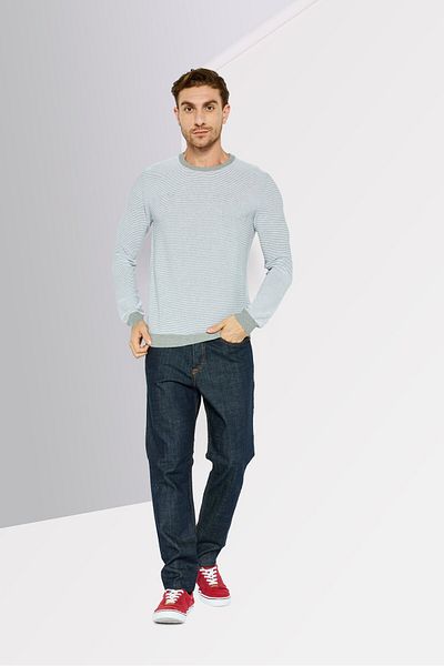 Trussardi Jeans Men Crew Neck Long Sleeve Textured Sweater, Light Grey