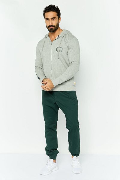 GAZZARRİNİ Men Hooded Brand Logo Long Sleeve Sweatshirt, Grey