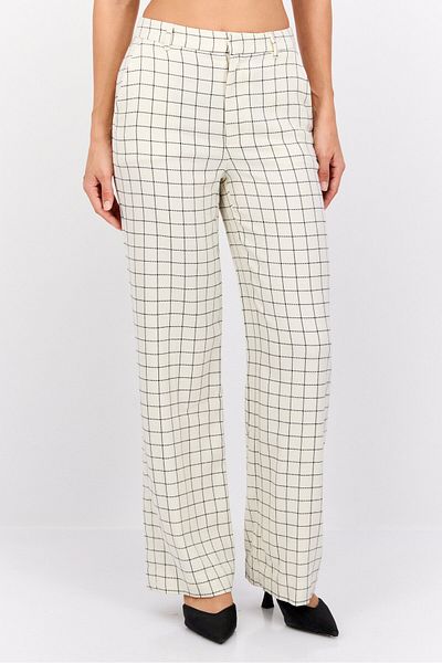 Scotch & Soda Women Regular Fit Straight Leg Checkered Pants, Beige