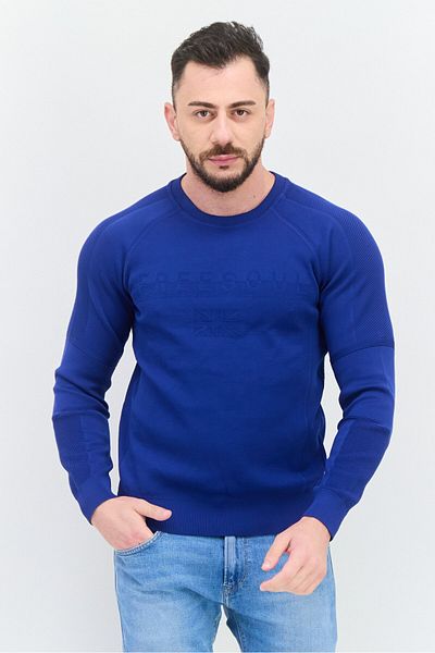 freesoul Men Crew Neck Textured Long Sleeves Sweatshirt, Royal Blue