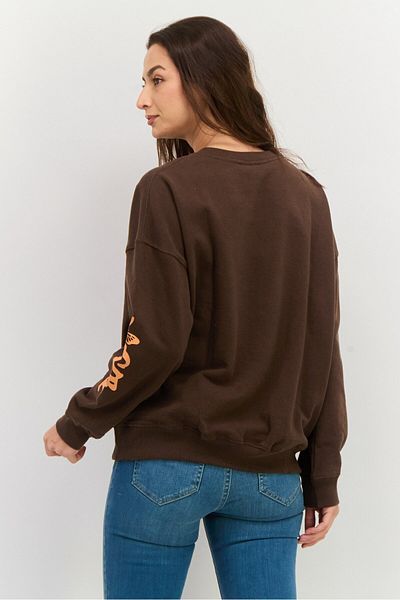 X-Girl Women Crew Neck Long Sleeves Embroidered Sweatshirt, Dark Brown