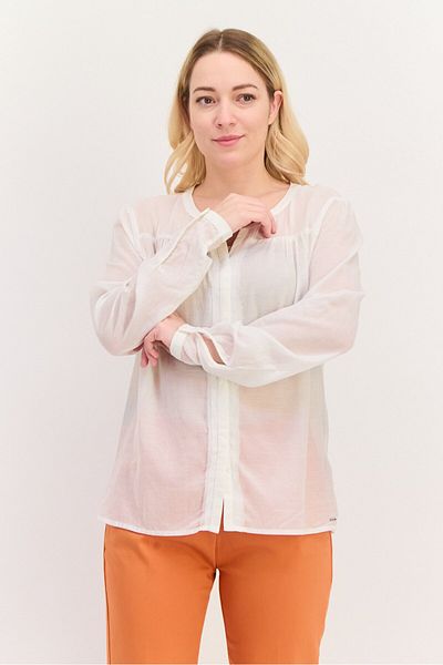 Tommy Jeans Women Split Neck Long Sleeves Plain Blouse, White