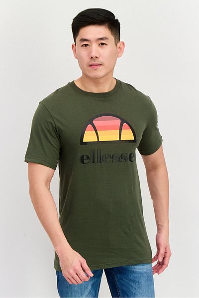 Ellesse Men Crew Neck Short Sleeve Brand Logo T-Shirt, Olive Combo