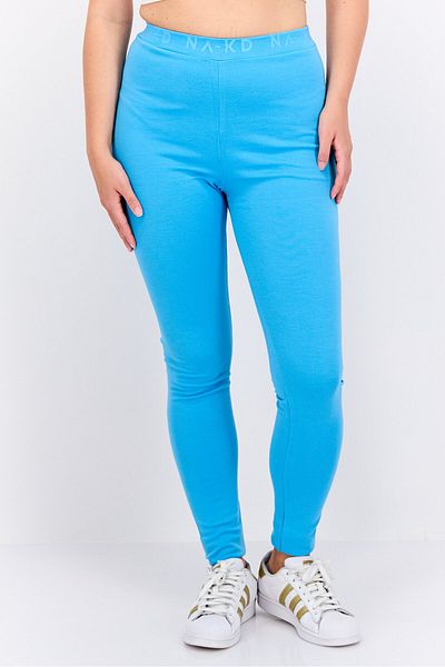 NA-KD Women Brand Logo Pull On Leggings, Horizon Blue