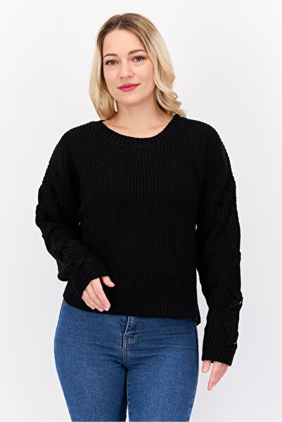 Mode by Redtape Women Crew Neck Knitted Sweater, Black