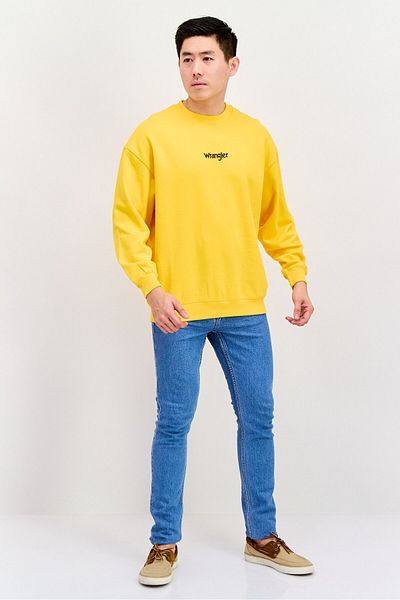 WRANGLER Men Crew Neck Brand Logo Sweatshirts, Dark Yellow