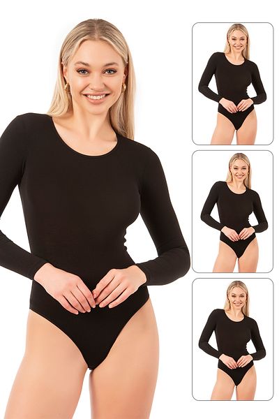 ÖZKAN underwear Özkan 0600 3 Pack Γυναικεία βαμβακερή λύκρα μονό ζέρσεϋ μακρυμάνικη στρογγυλή λαιμόκοψη με γάντζο πλεκτό μποτάκι