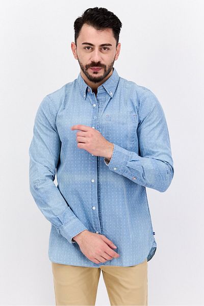 Scotch & Soda Men Regular Fit Long Sleeve Allover Print Casual Shirt, Blue Wash