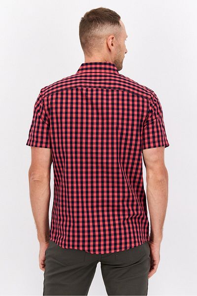 Perry Ellis Men Regular Fit Short Sleeve Gingham Casual Shirt, Red