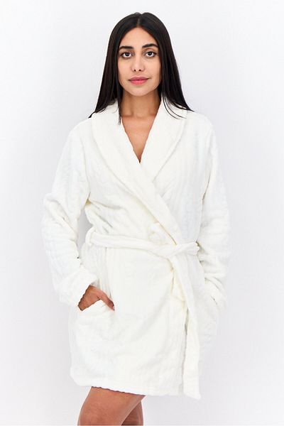 Tahari Women Textured Belted Robe, White