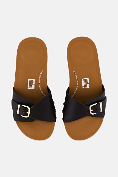 Fitflop Women Buckle Leather Slippers, Black