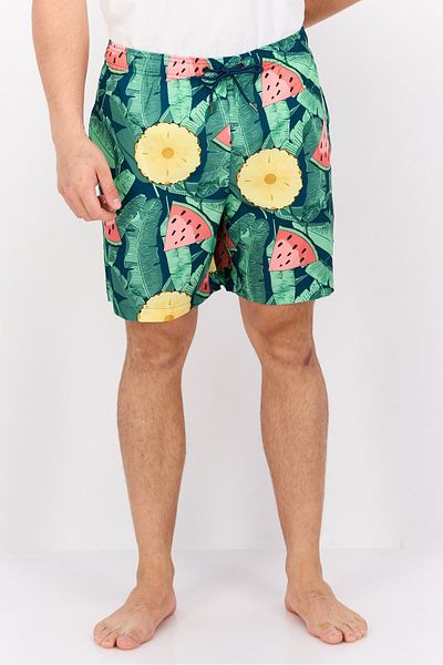Beach Bros شورت شاطئ رجالي مطبوع بالكامل، مجموعة خضراء