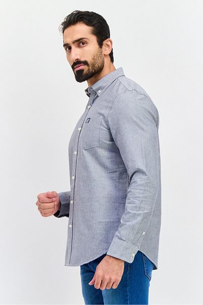 Perry Ellis Men Regular Fit Long Sleeve Plain Casual Shirt, Grey