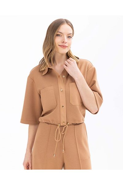 SEÇİL Short Sleeve Waist Length Jacket with Snap Buttons