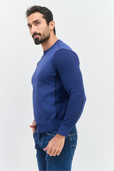 freesoul Men Crew Neck Brand Logo Long Sleeve Sweatshirt, Navy Blue