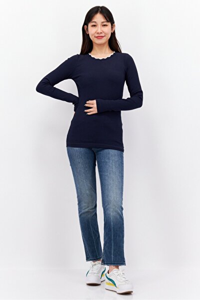 Esprit Women Crew Neck Long Sleeve Textured Top, Navy