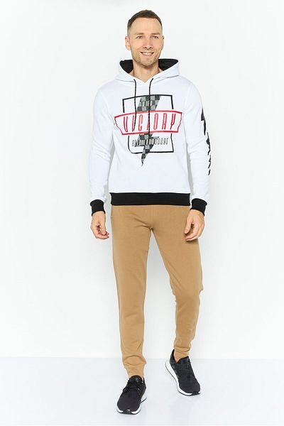 Modern Culture Men Grpahic Print Long Sleeves Hooded Sweatshirt, White