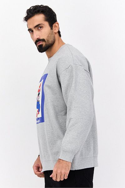 WRANGLER Men Crew Neck Graphic Print Long Sleeve Sweatshirt, Grey Combo