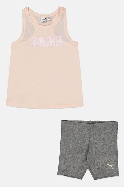 Puma Kids Girl 2 Pieces Sportswear Fit Top And Short Set, Peach